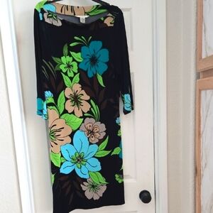 Aa Studio Blue and Green Sheath Dress with Dolman Sleeves